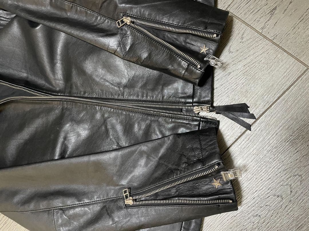 【本革】Harriss レザージャケット 黒 シングルライダース ダブルジップ