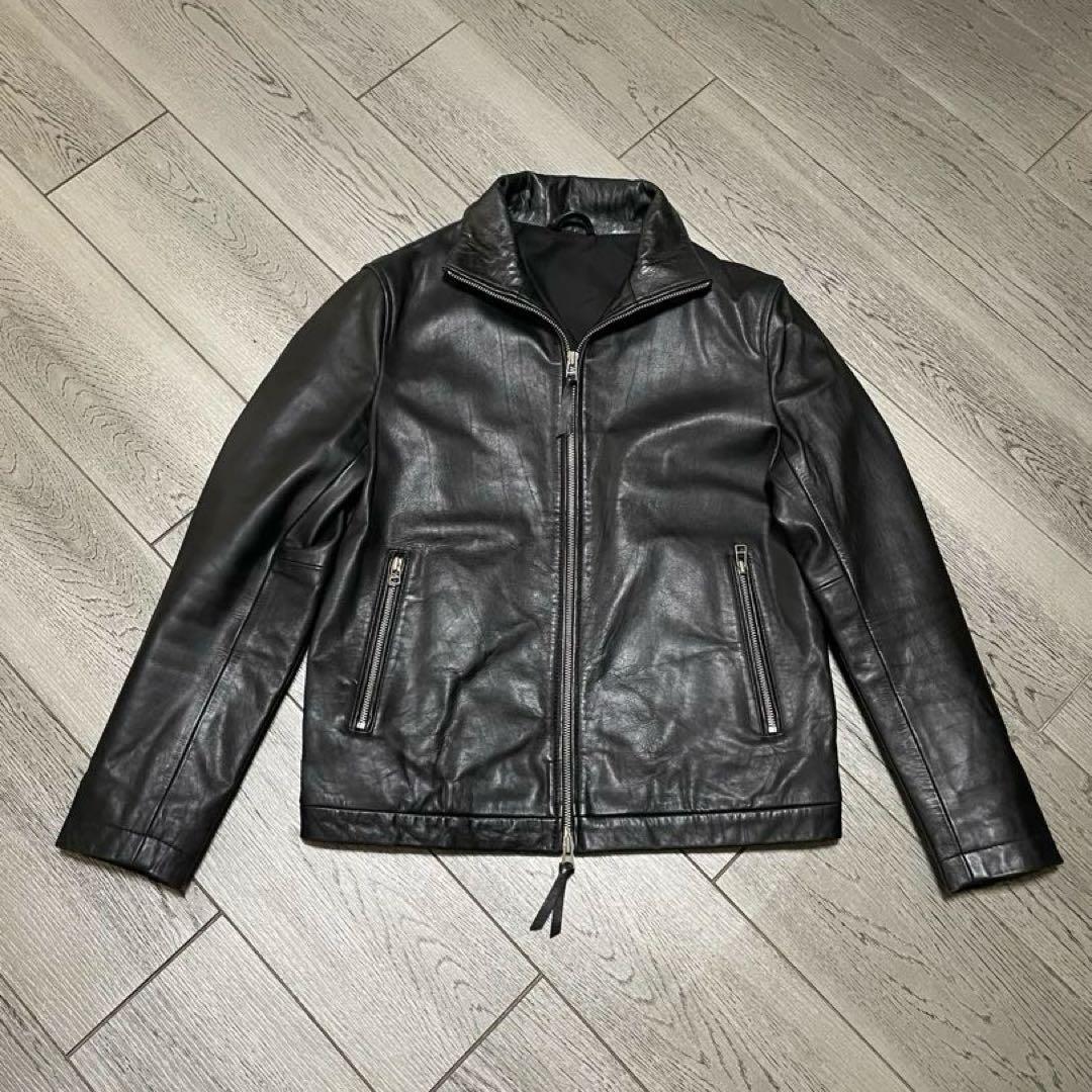 【本革】Harriss レザージャケット 黒 シングルライダース ダブルジップ