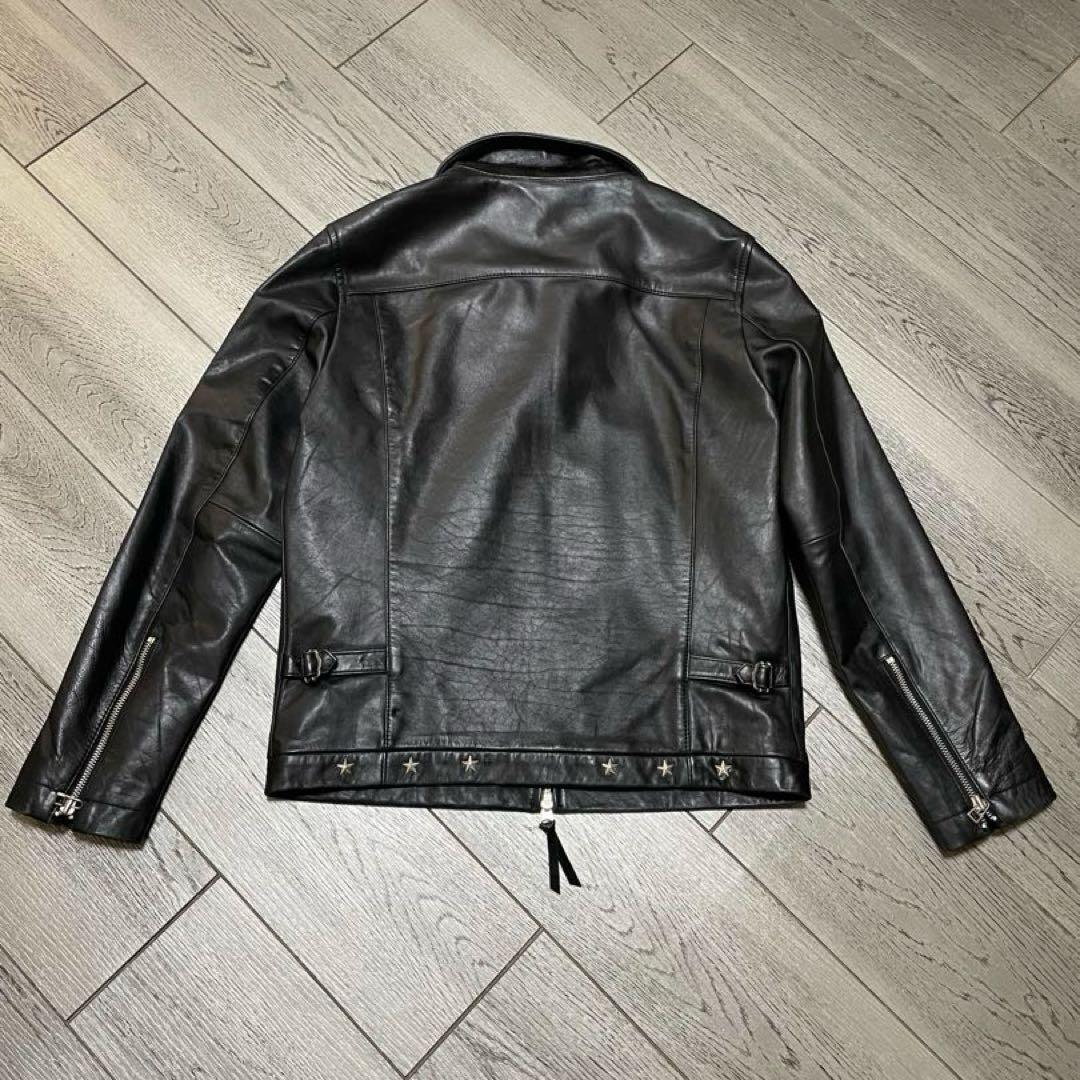 【本革】Harriss レザージャケット 黒 シングルライダース ダブルジップ