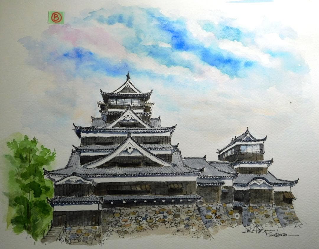 ※　masa　水彩画手書き　「熊本城」