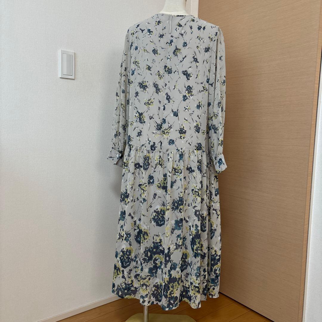 自由区　洗える　オータムダリアプリントワンピース　サイズ40