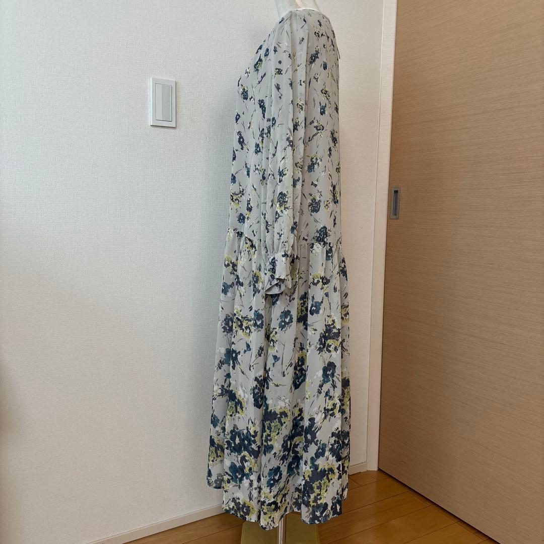 自由区　洗える　オータムダリアプリントワンピース　サイズ40