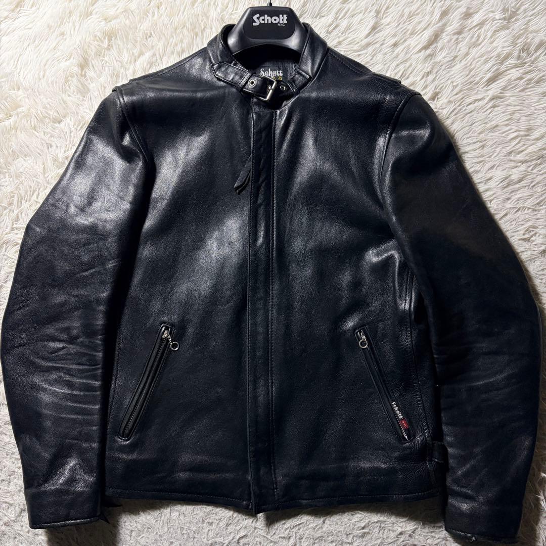 【雰囲気抜群】schott ライダースジャケット 羊革　ラムレザー ブラック　M