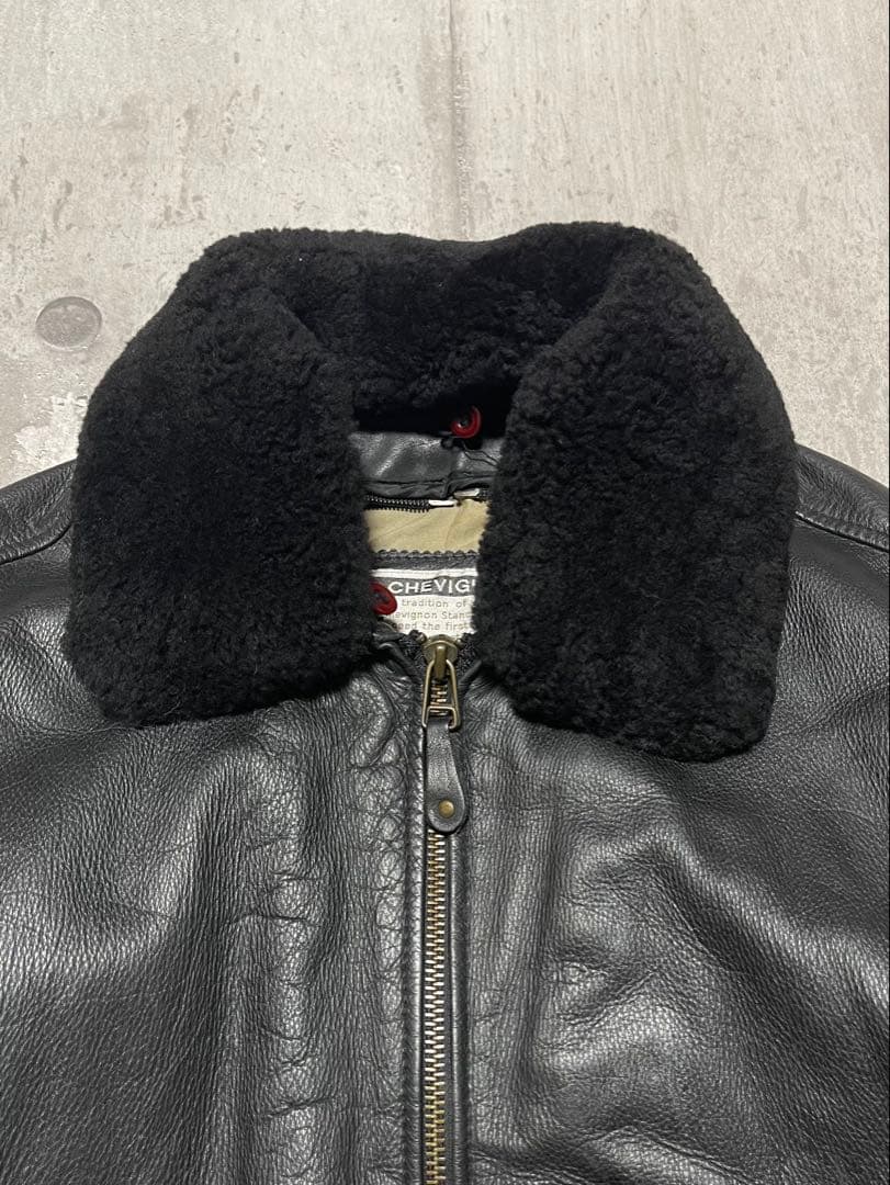 90s chevignon レザーダウンボンバージャケット　a-2 g-1
