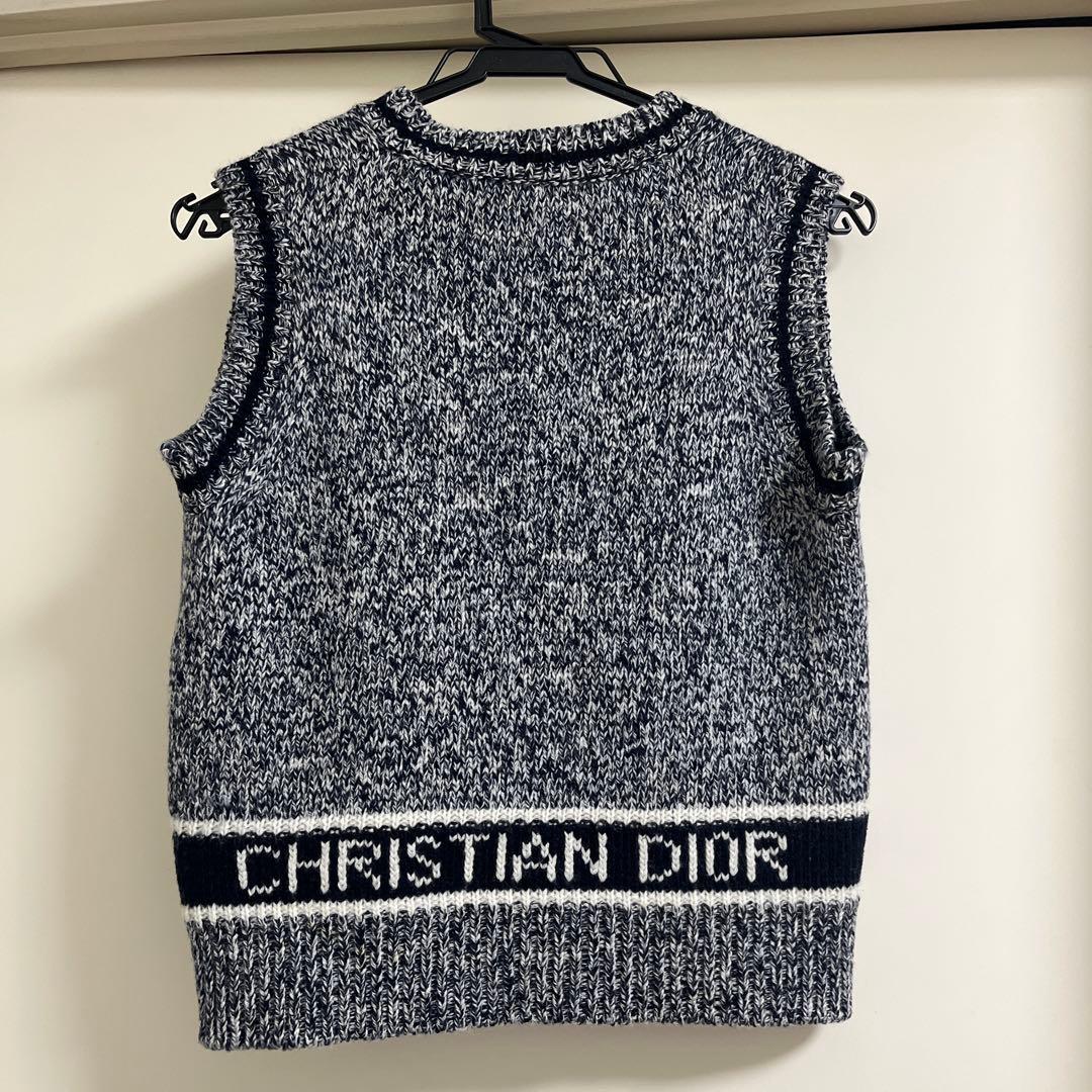CHRISTIAN DIOR ニットベスト ネイビー・ホワイト34サイズ