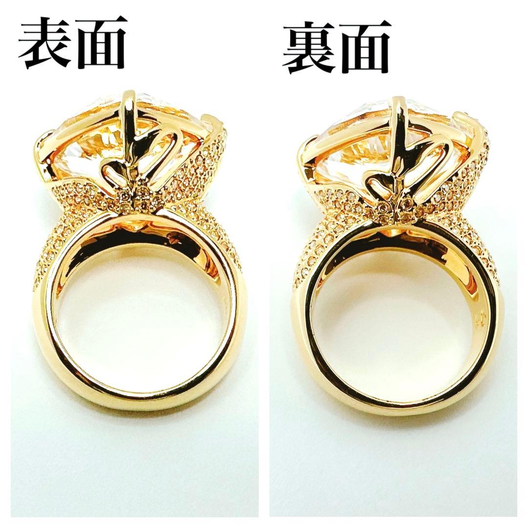 極美品✨スワロフスキー 58/16号 リング 指輪 スワン 大粒 ゴールド系