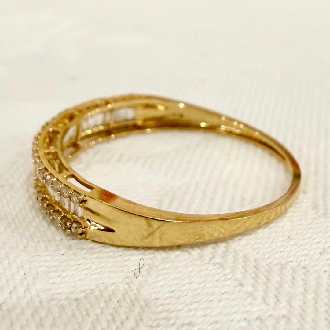 K18 ダイヤモンド 0.50ct テーパーカット デザインリング 19.5号