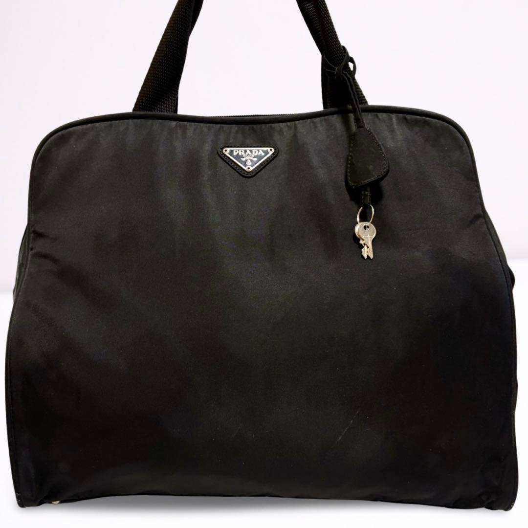 【正規品】プラダ PRADA トートバッグ ナイロン 三角ロゴ 黒 鍵付き A4