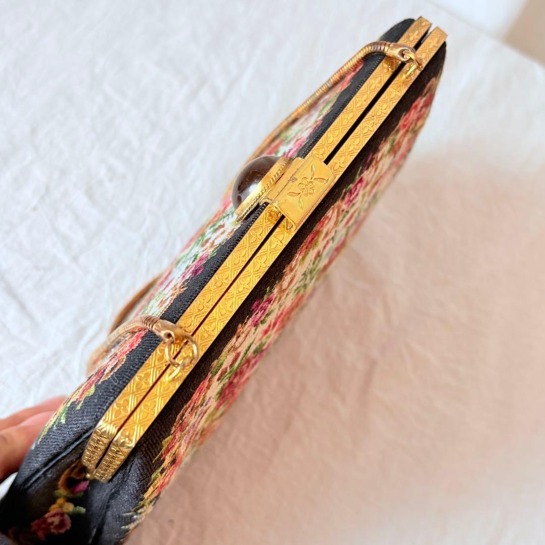 美品 プチポワン 細密刺繍 ハンドバッグ パーティーバッグ