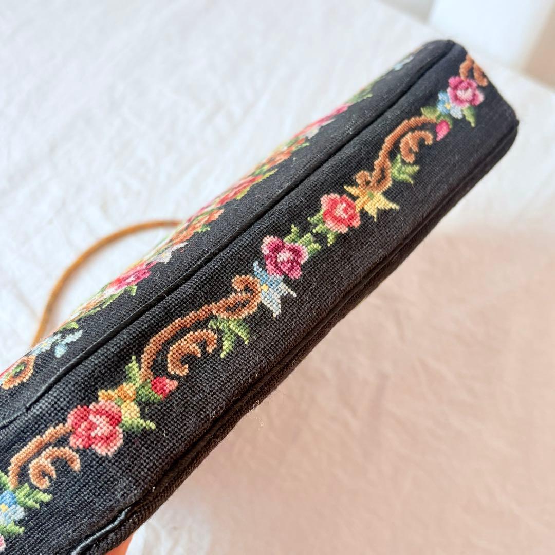 美品 プチポワン 細密刺繍 ハンドバッグ パーティーバッグ