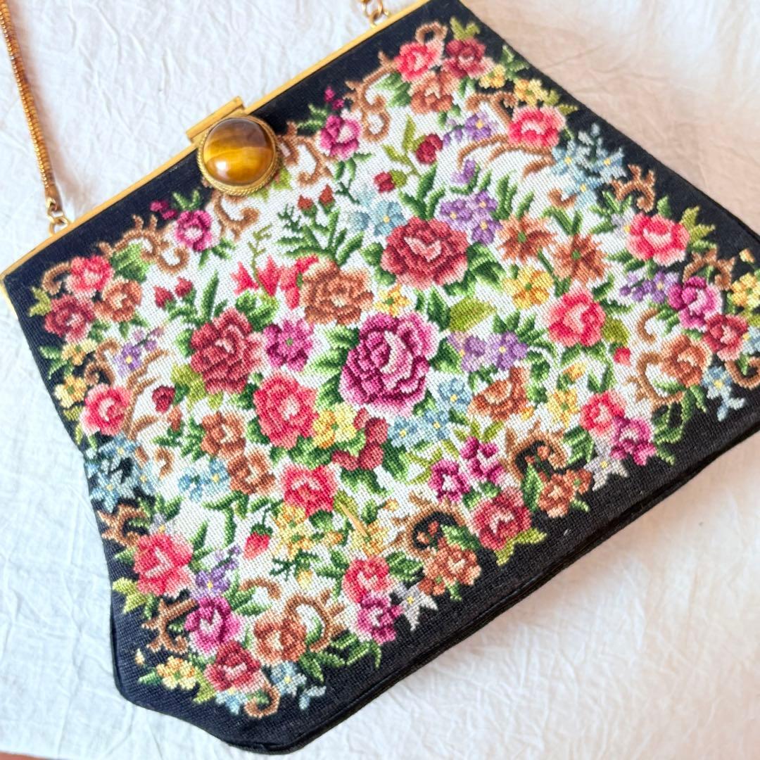 美品 プチポワン 細密刺繍 ハンドバッグ パーティーバッグ