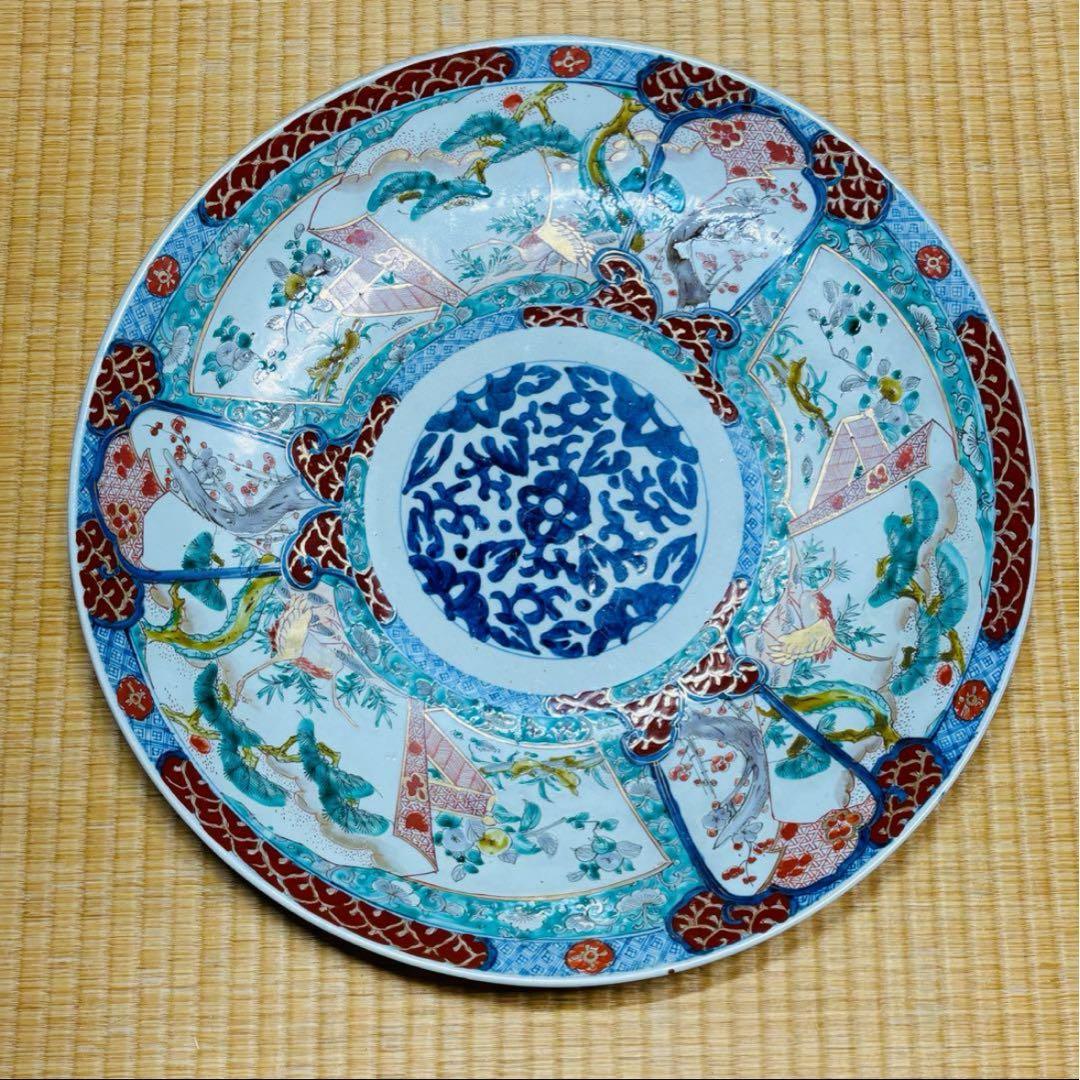 伊万里焼！ 古伊万里/色絵！松竹梅・鶴亀 図柄 大皿/1点！直径 約46.5㎝
