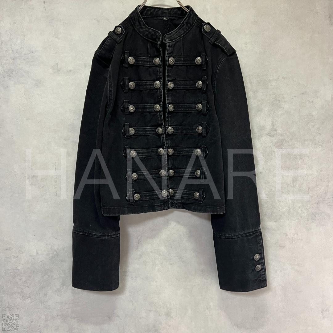 短丈 袖長 ナポレオンデニムジャケット 黒ミリタリージャケット