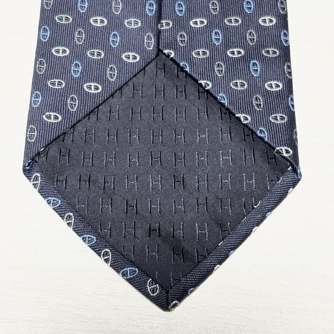 HERMES エルメス 美品 箱付 マイヨン シェーヌダンクル ネクタイ グレー