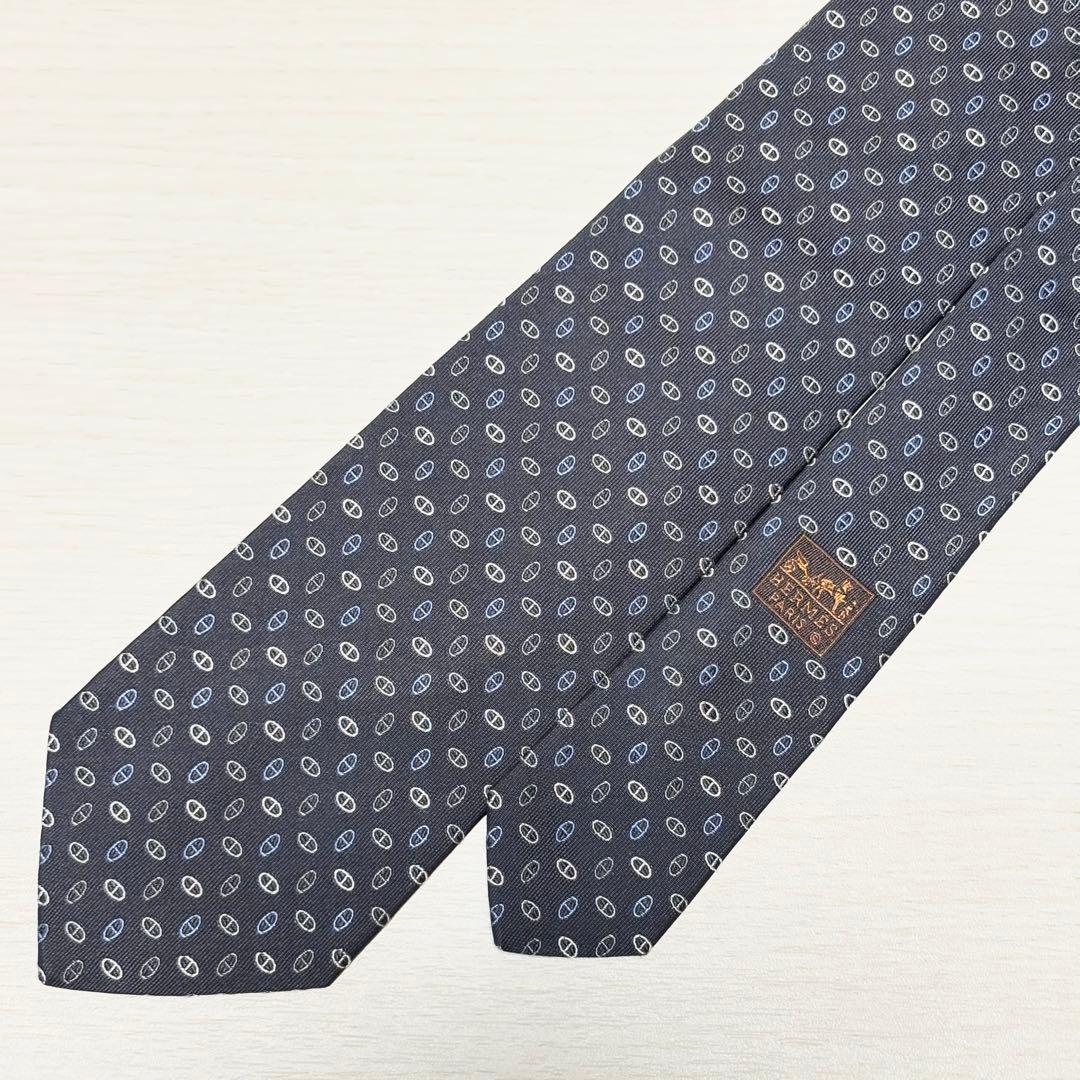 HERMES エルメス 美品 箱付 マイヨン シェーヌダンクル ネクタイ グレー
