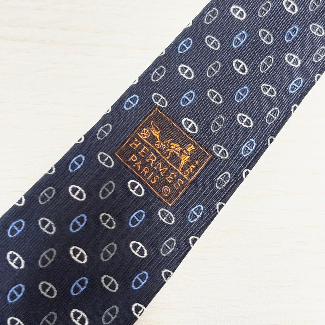 HERMES エルメス 美品 箱付 マイヨン シェーヌダンクル ネクタイ グレー