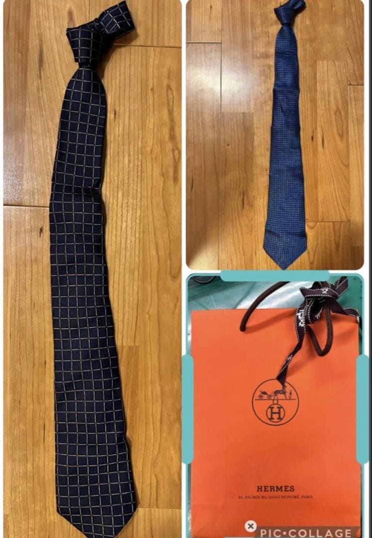 HERMES-PARIS ネイビー 幾何学模様 ネクタイ2本セット