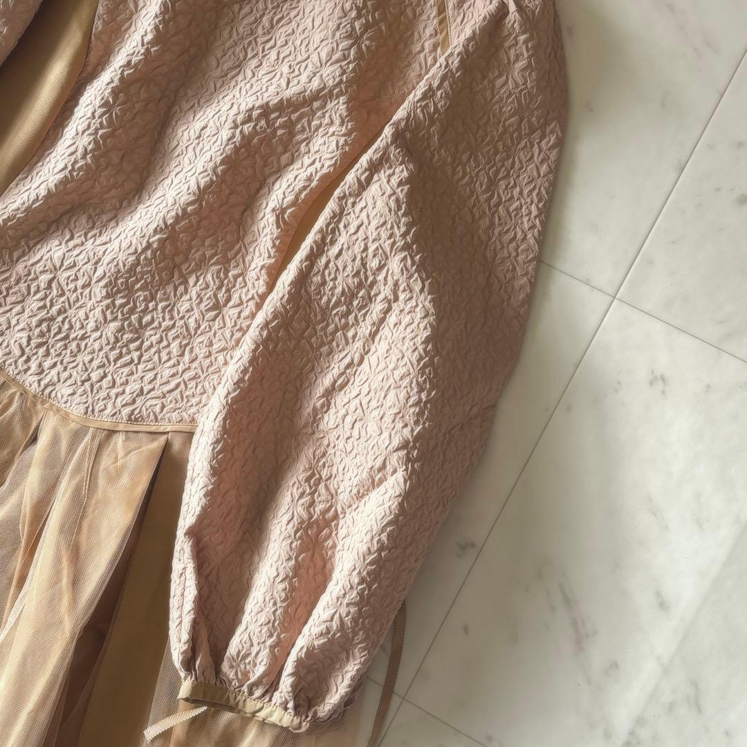 美品 スーパービューティ 24AW ロングワンピース チュール エンボス パフ袖