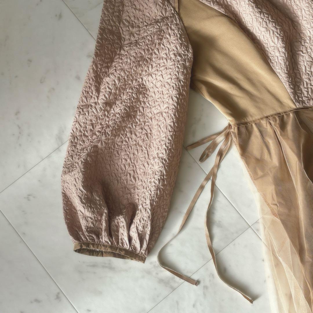 美品 スーパービューティ 24AW ロングワンピース チュール エンボス パフ袖