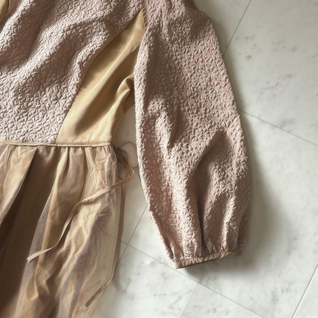 美品 スーパービューティ 24AW ロングワンピース チュール エンボス パフ袖