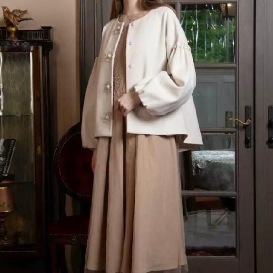 美品 スーパービューティ 24AW ロングワンピース チュール エンボス パフ袖