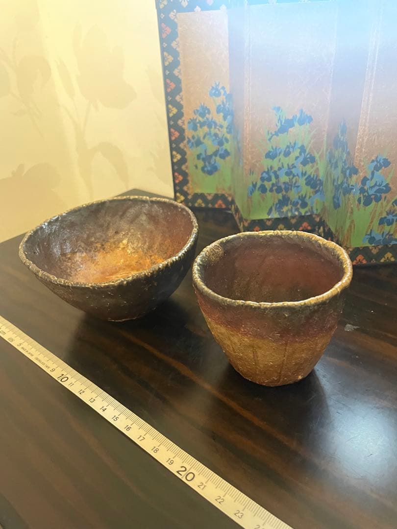 未使用　作家物　備前焼　湯呑み　茶碗　お茶碗　陶器製　2個セット