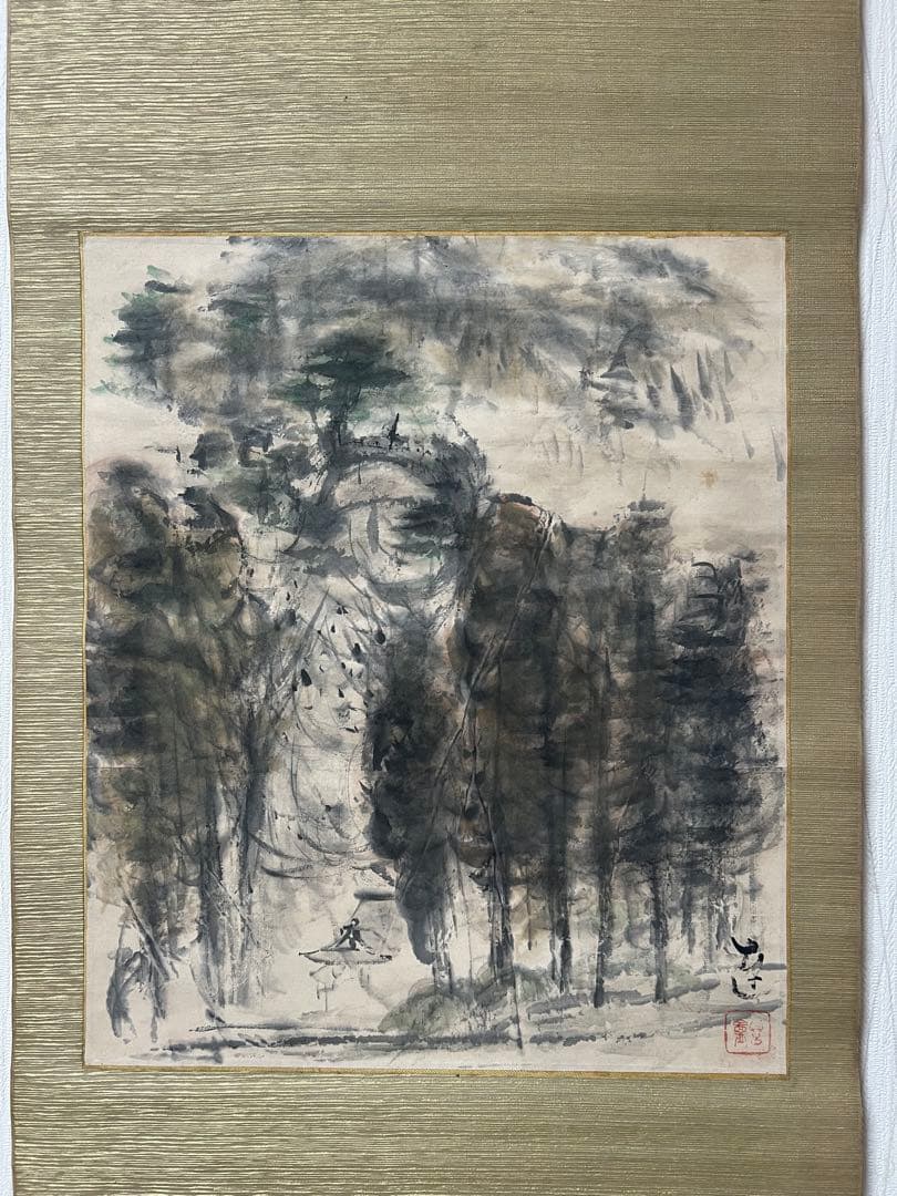 掛け軸３点まとめ、吉田達麿 画伯［観音堂］紙本　共箱 肉筆！