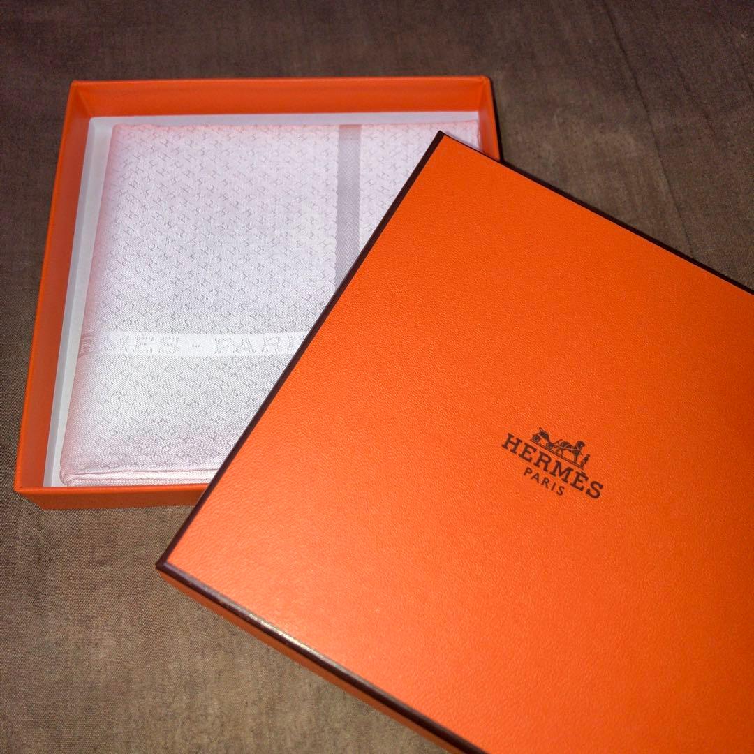 【新品未使用】HERMES コットン100% ホワイト ハンカチ スカーフ