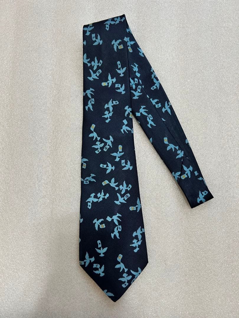 美品✨CHANEL シャネル ネクタイ チェーン付 ココマーク 動物柄 鳥 小紋