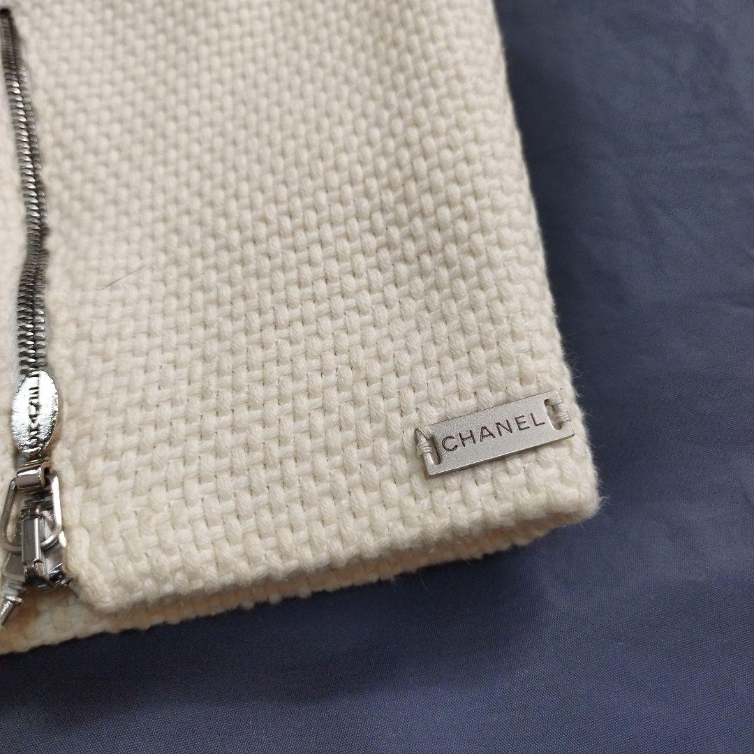 19660✨️CHANEL ロゴプレート ツイード ジップ ベスト コットン 38