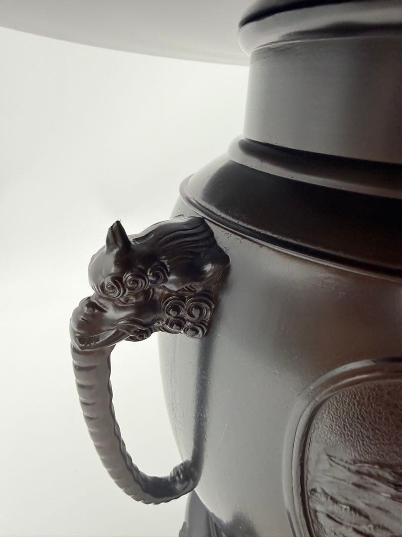 銅製 薄端 花器 尺一寸 花台付き 山水彫刻 共箱 華道具