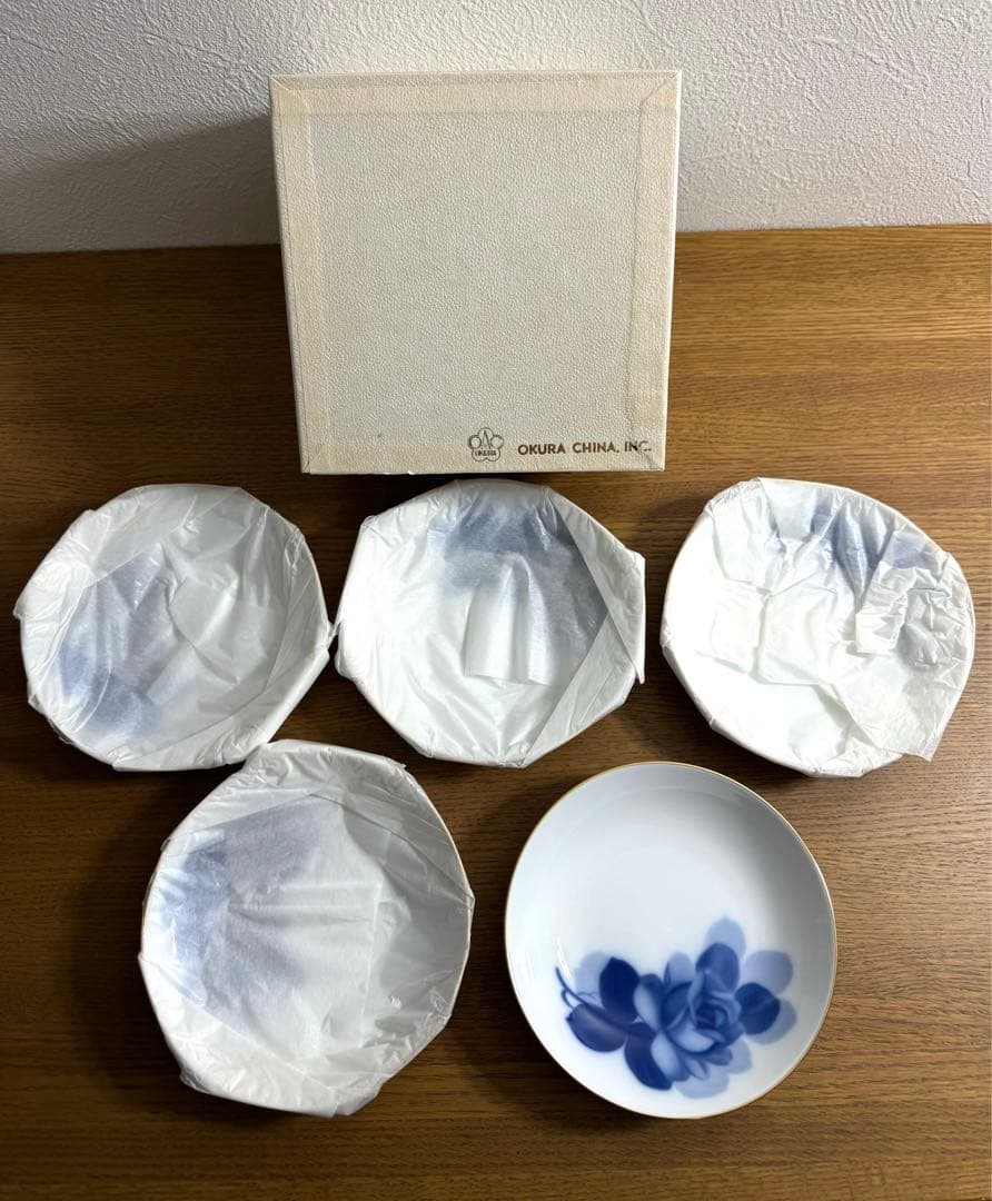 大倉陶園　ブルーローズ　ミート皿　5枚セット　未使用品　共箱