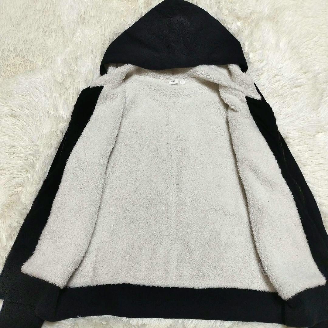 【人気即完売品】GAPリラックスフィットパーカー ボア ブラック 黒 フルジップ