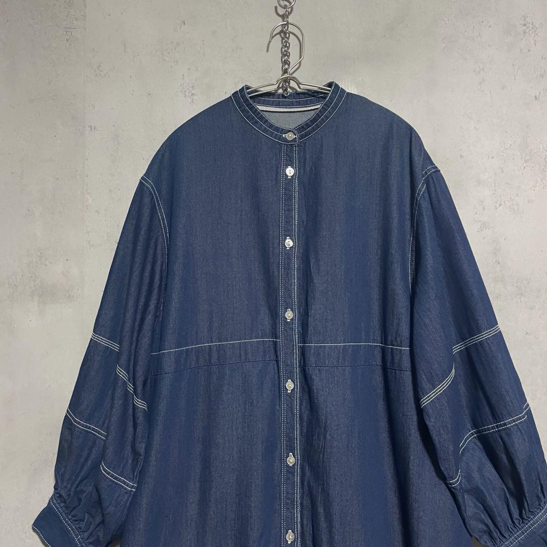 PLUS OTO.HA　プラスオトハ　 ステッチ　テンセルデニムシャツワンピース