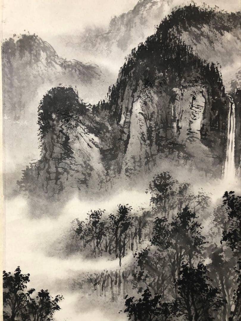 掛け軸　中国美術 秉耕絵［墨山水図］紙本 28!