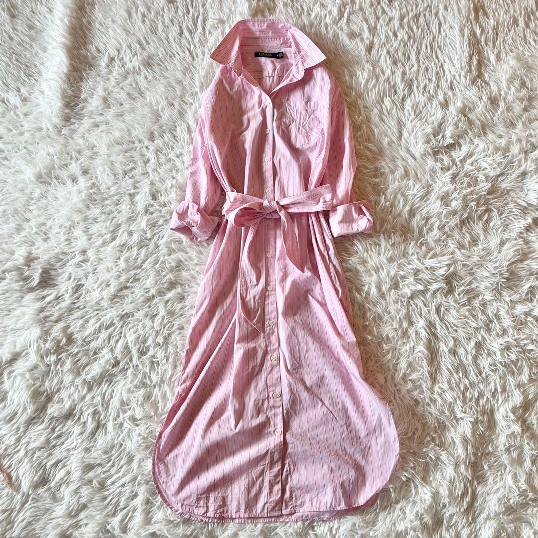 極美品✨ ローレンラルフローレン ストライプ シャツワンピース Aライン マキシ