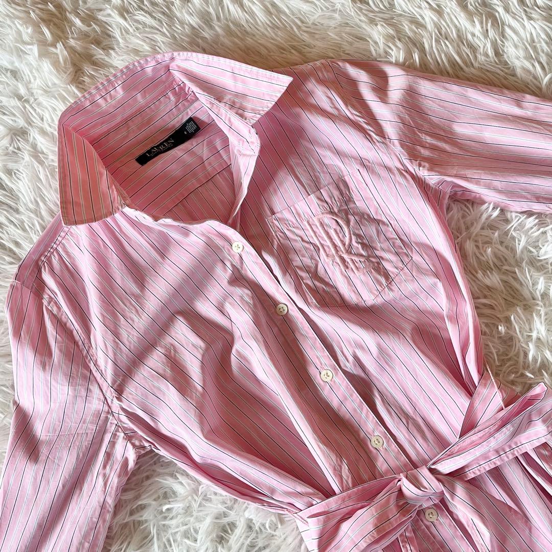 極美品✨ ローレンラルフローレン ストライプ シャツワンピース Aライン マキシ