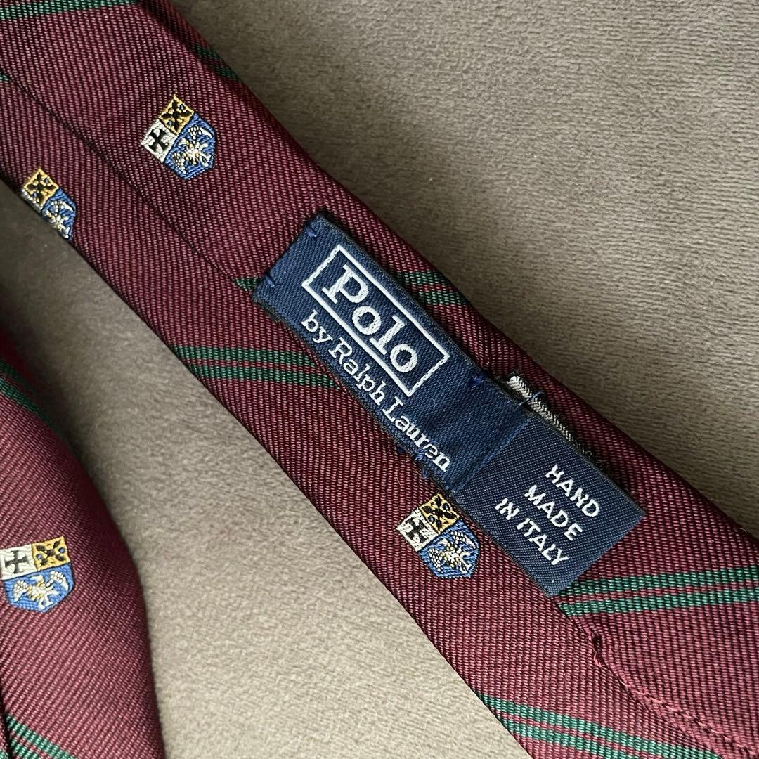 POLO RALPH LAUREN ネクタイ バーガンディ 紋章柄 イタリア製