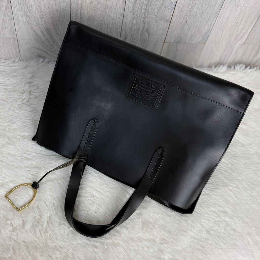 RALPH LAUREN ラルフローレン ロゴ レザー トートバッグ A4可 黒