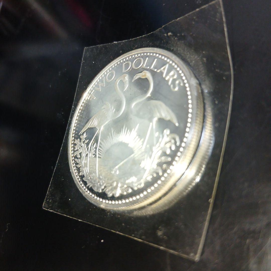 珍品年代物バハマ 1974年 2ドル銀貨 フラミンゴ