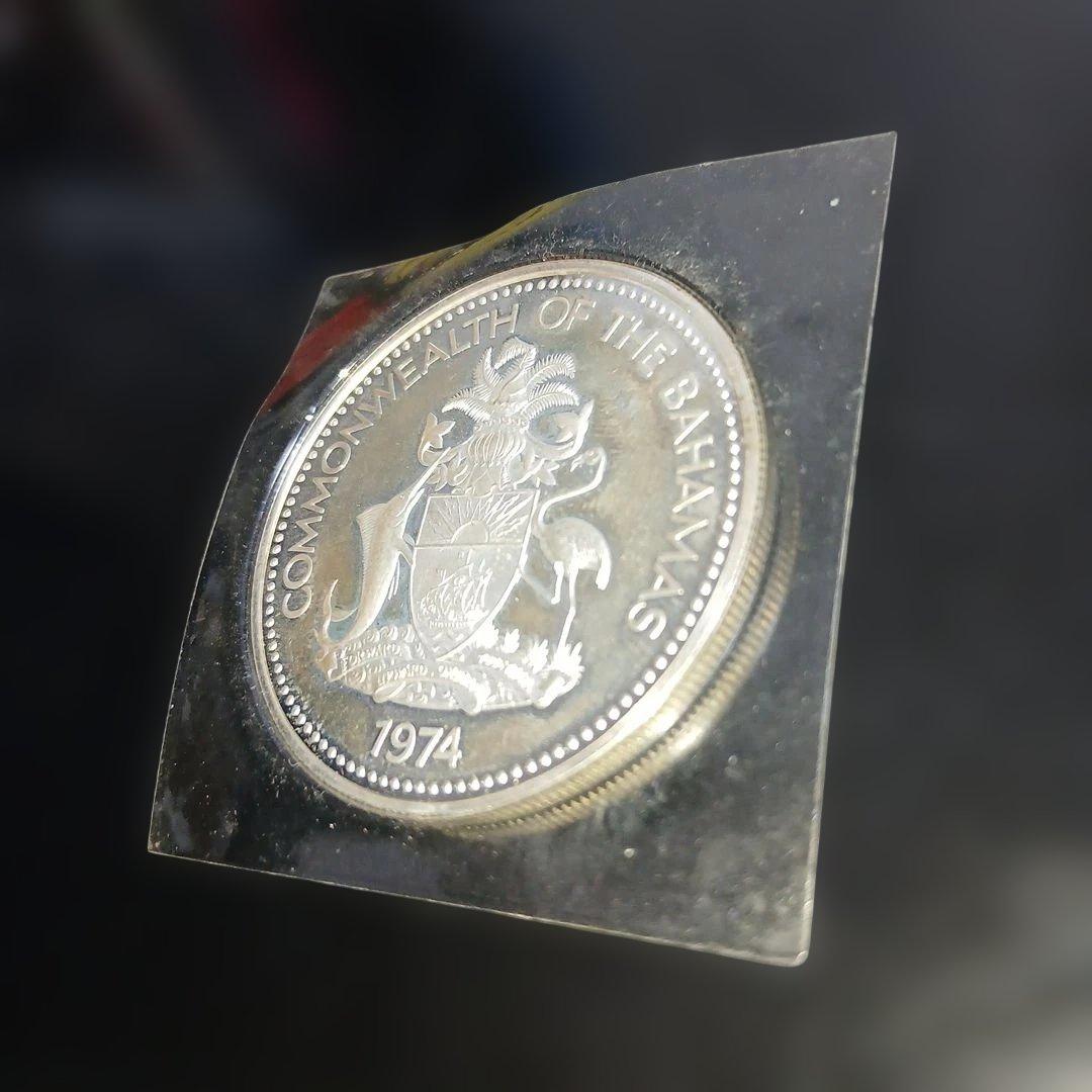 珍品年代物バハマ 1974年 2ドル銀貨 フラミンゴ