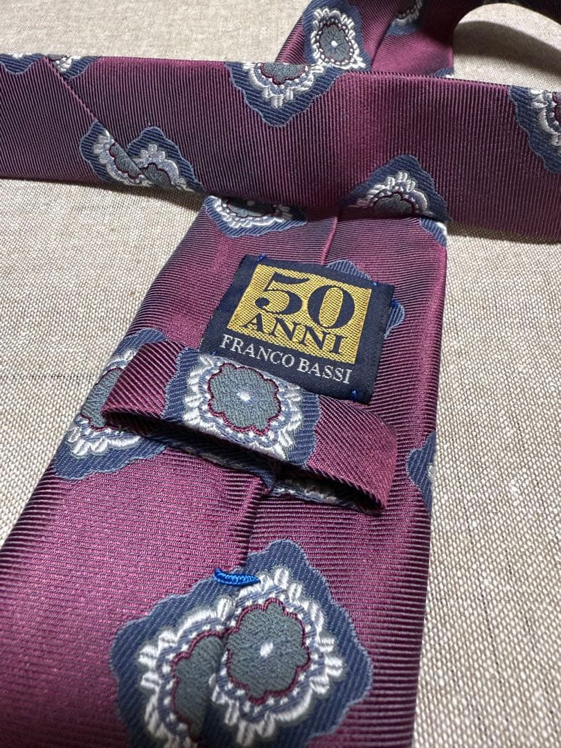 【極美品】FRANCO BASSI／50th Anniv.／小紋柄／ボルドー