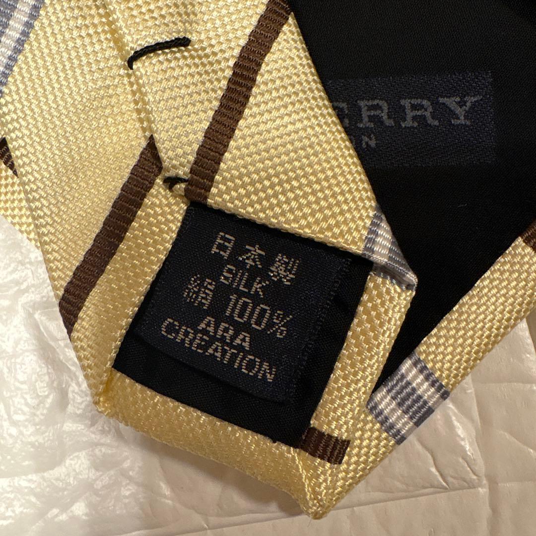 新品！Burberry バーバリー ストライプ柄 イエロー系 ネクタイ