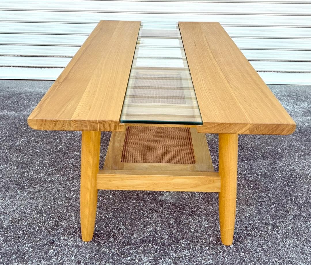 【美品】NAGANO INTERIOR センターテーブル ガラス 天然木