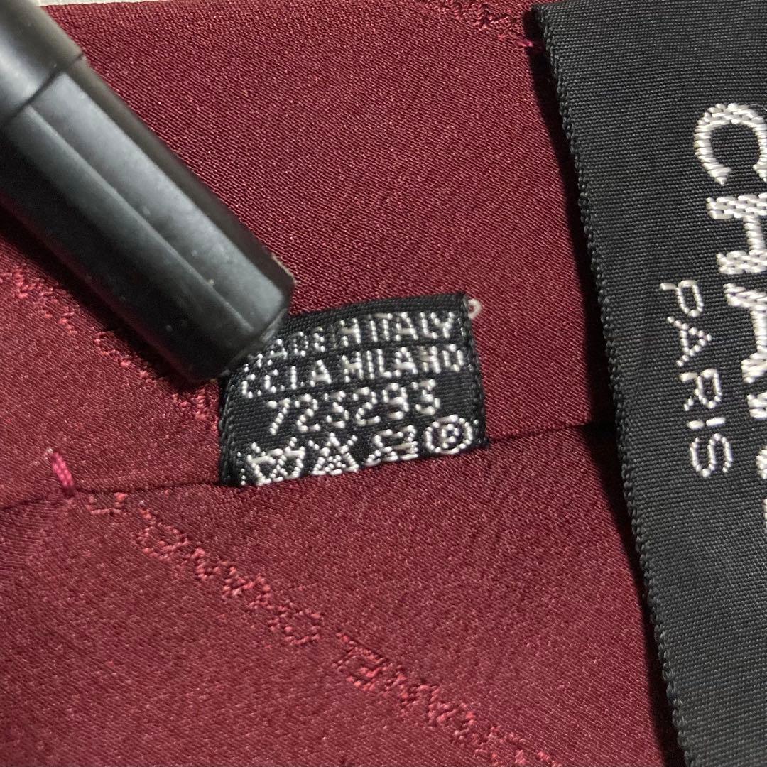 CHANEL ソリッド ロゴ刺繡 ジャガード ストライプ ボルドー 絹 ネクタイ