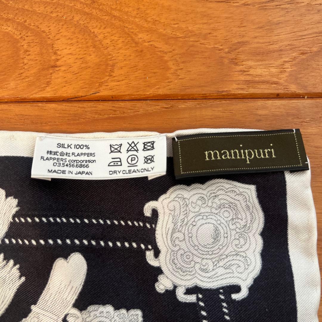 manipuri シルクスカーフ 黒白装飾柄