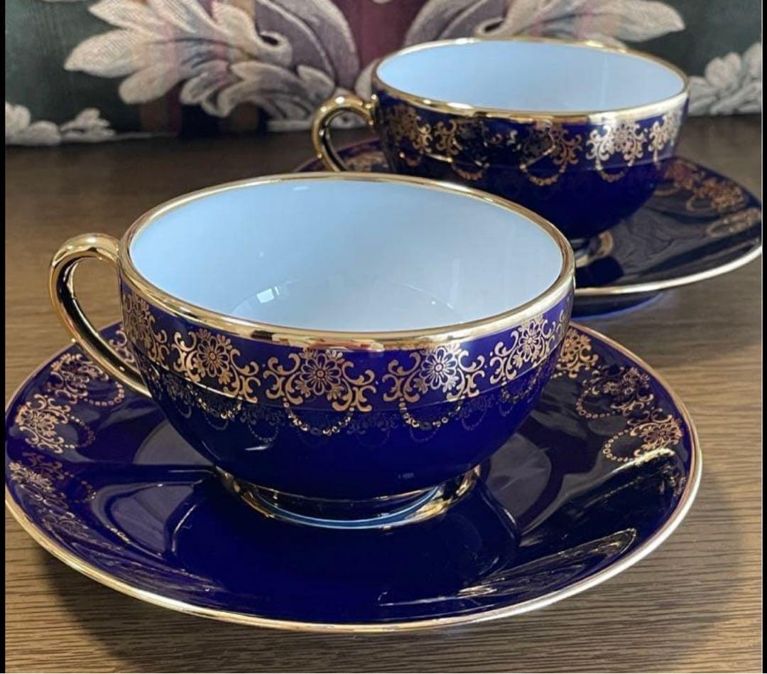 【希少】LIMOGES CASTEL 22K金彩 コバルト カップ&ペアセット