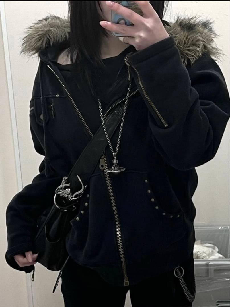 00s y2k fur zip hoodie gimmick lgb 短丈