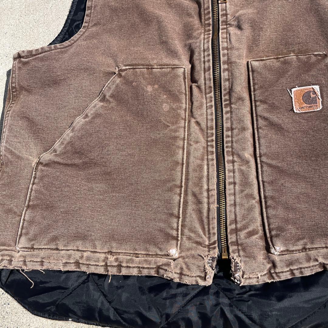 Carhartt ブラック キルティングベストUSA製　極上フェードL