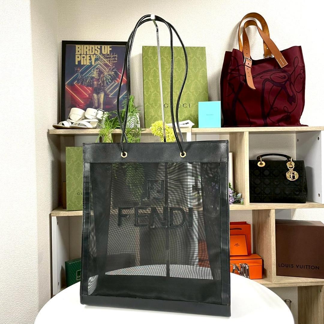 未着用 OLD FENDI ズッカ レザー メッシュ トートバッグ A4収納可